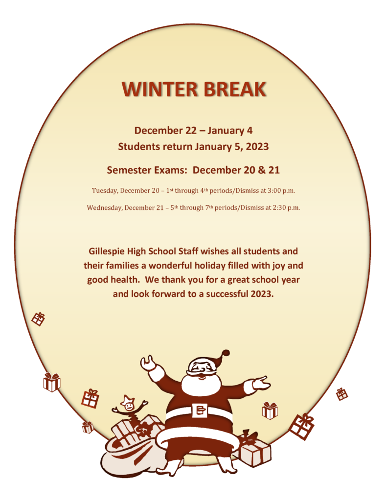CUSD 7 Winter Break Dates/Info Gillespie CUSD 7